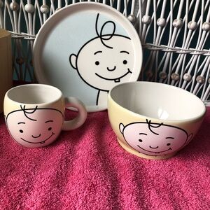 Jug with pump for beverages plus  new baby bowl set,cup